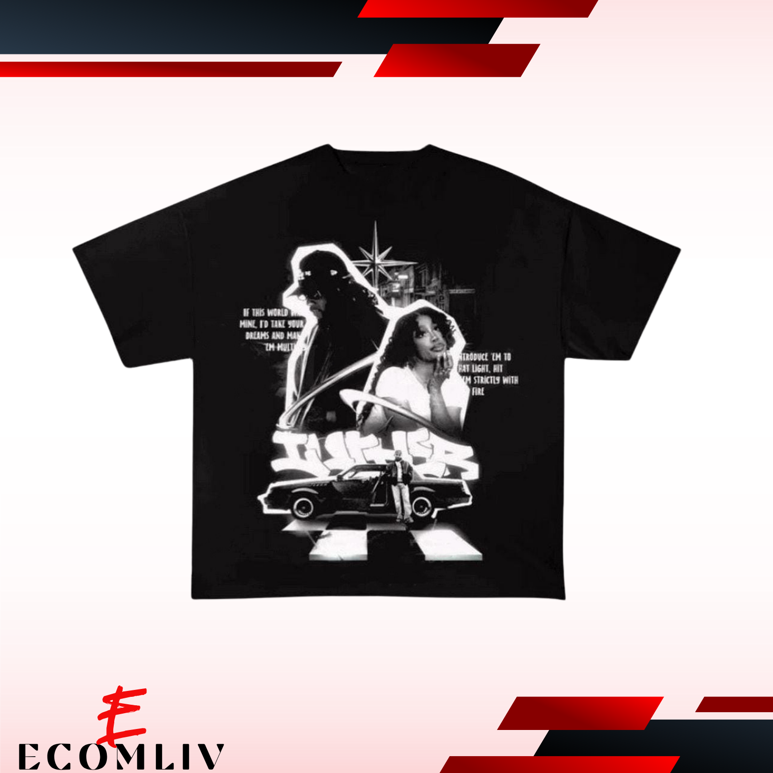 Kendrick Lamar And Sza Tour T-Shirt, Oversized Gothic Hip Hop Retro Cotton Tee